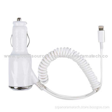 Cable Car Charger for iPhone 5, 5S, 5C, 12-24V Input, 5V-1,000mA Output with Blister Packing